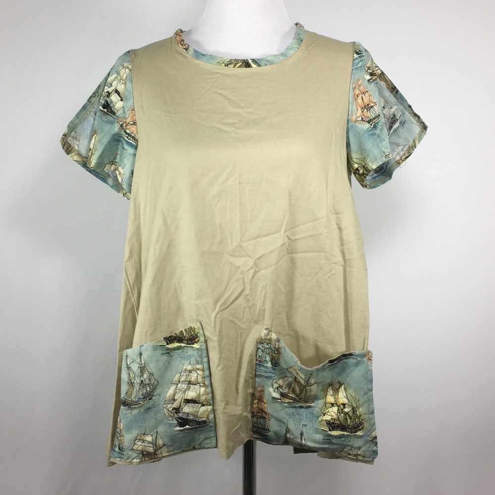 Handmade boat top Nautical vintage paneled 90s y2k tunic retro sailor M / L